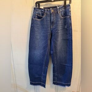 Mid Rise Barrel Dark Wash Denim Jeans